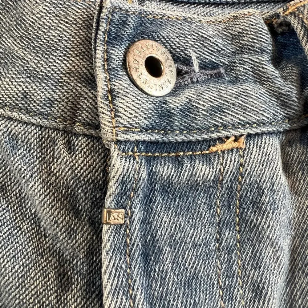 AllSaints Switch Men’s W32 Distressed Denim Shorts Blue Raw Hem Cutoffs